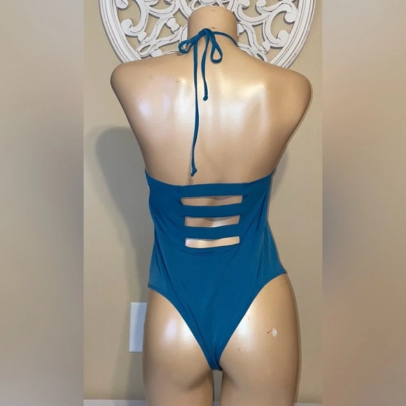 BCBGeneration women’s bodysuit large halter cutout back blue stretch layer BCBG - Picture 4 of 8